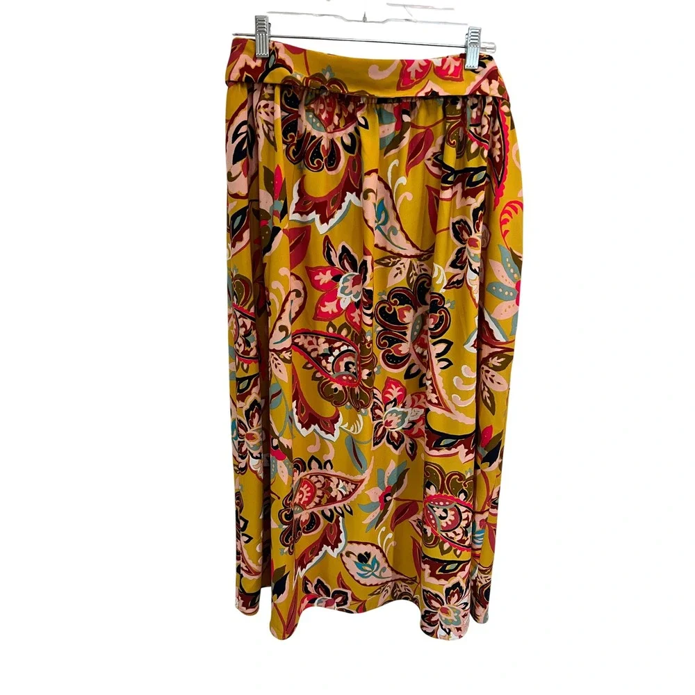 NWT Ann Taylor  LOFT Plus SZ 18 Yellow Paisley Floral Maxi Skirt Tie Belt